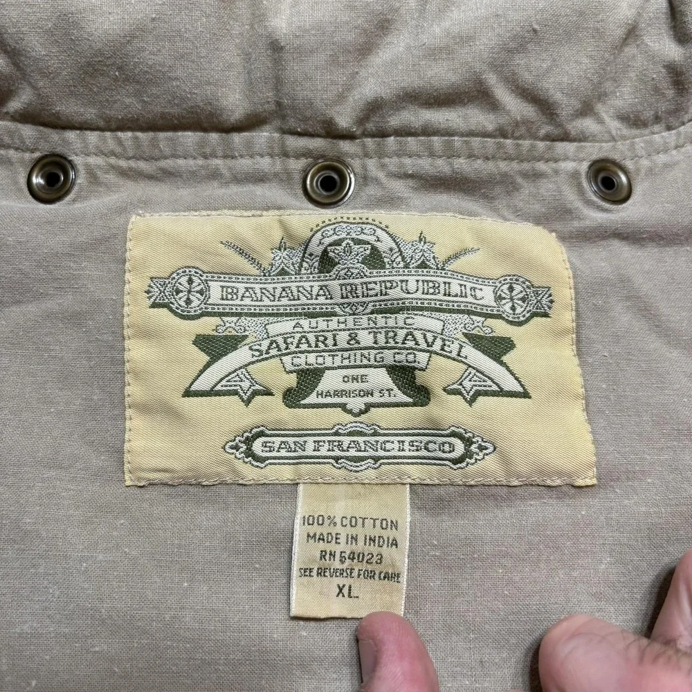 Vtg Banana Republic Safari Vest Mens XL Gray Cotton Utility Outdoor Travel 80s